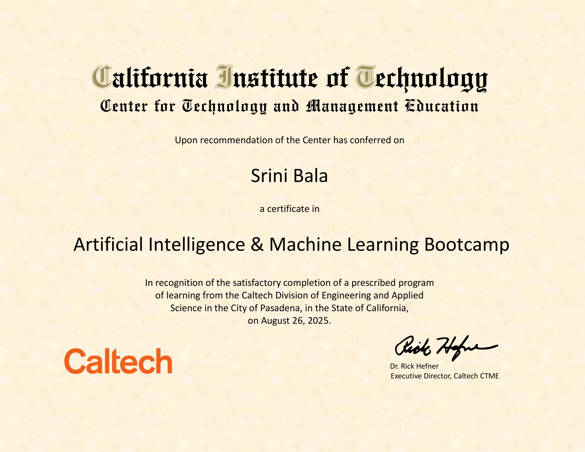 AI/ML Bootcamp certificate