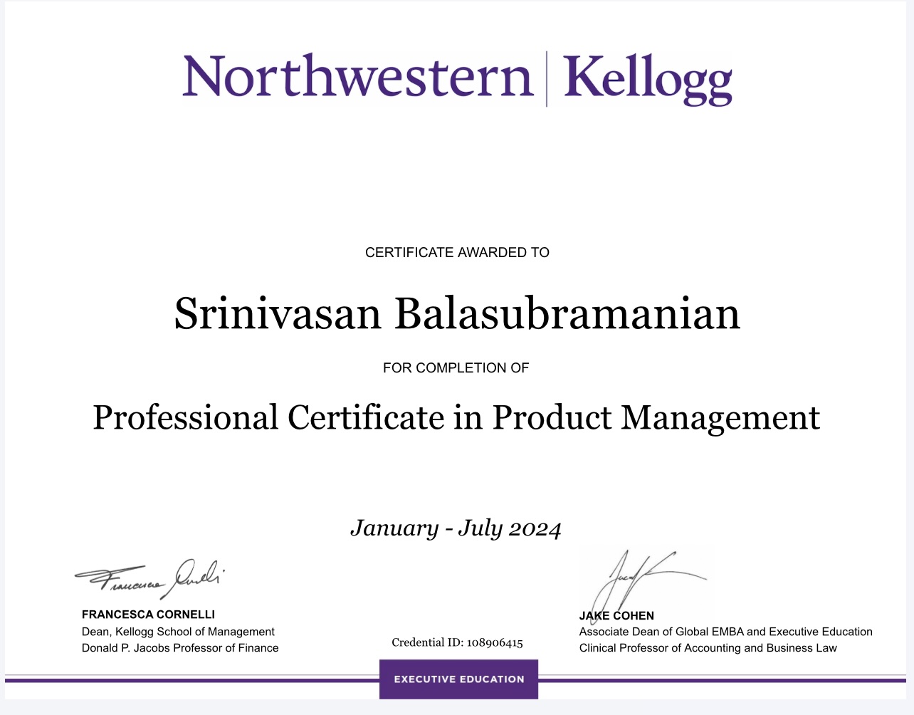 Kellogg Product Management Certificate