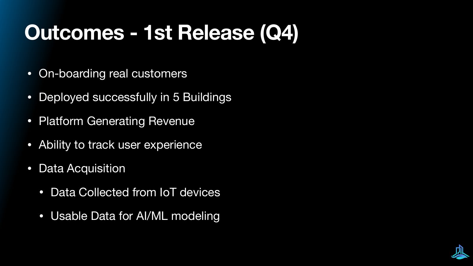 Slide 13 of 21: Outcomes: first release (Q4)